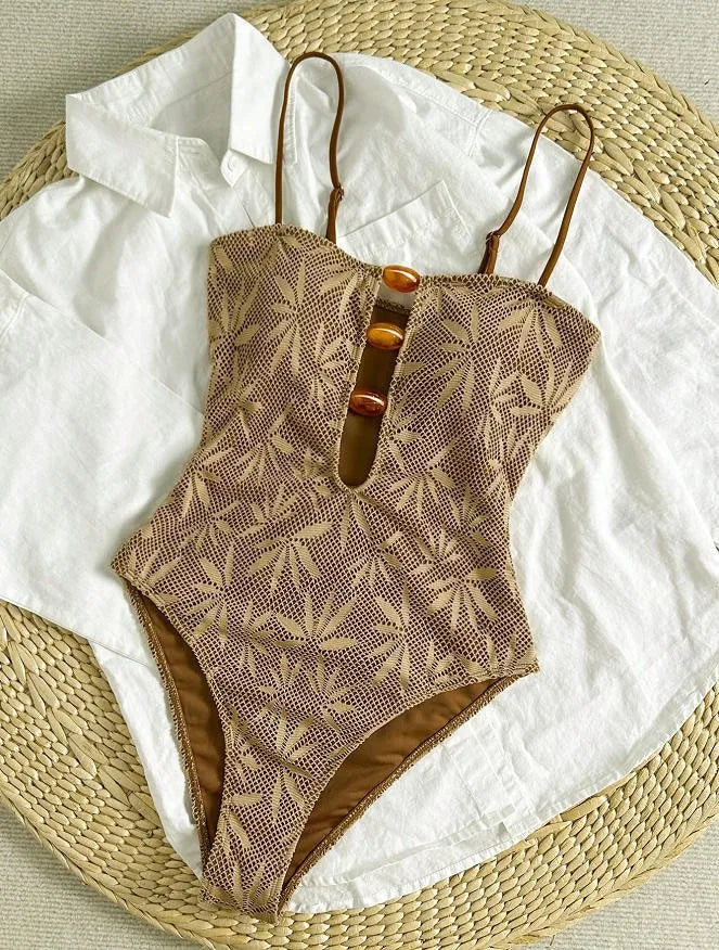 Boho One-Piece Swimsuit With Strappy Back And Mesh Detail