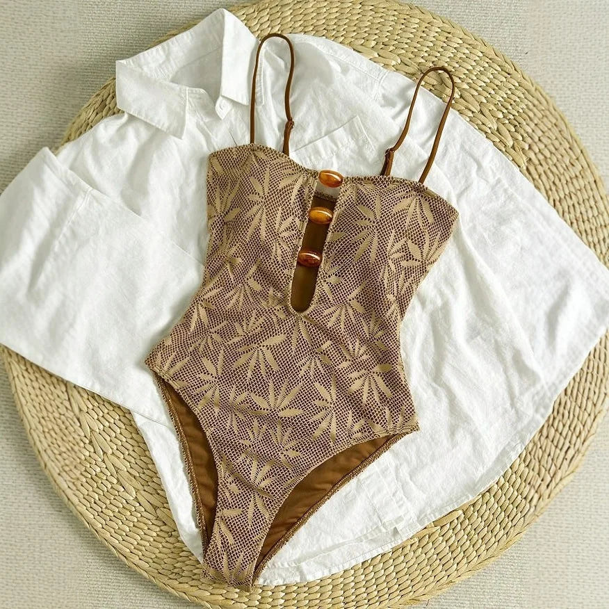 Boho One-Piece Swimsuit With Strappy Back And Mesh Detail