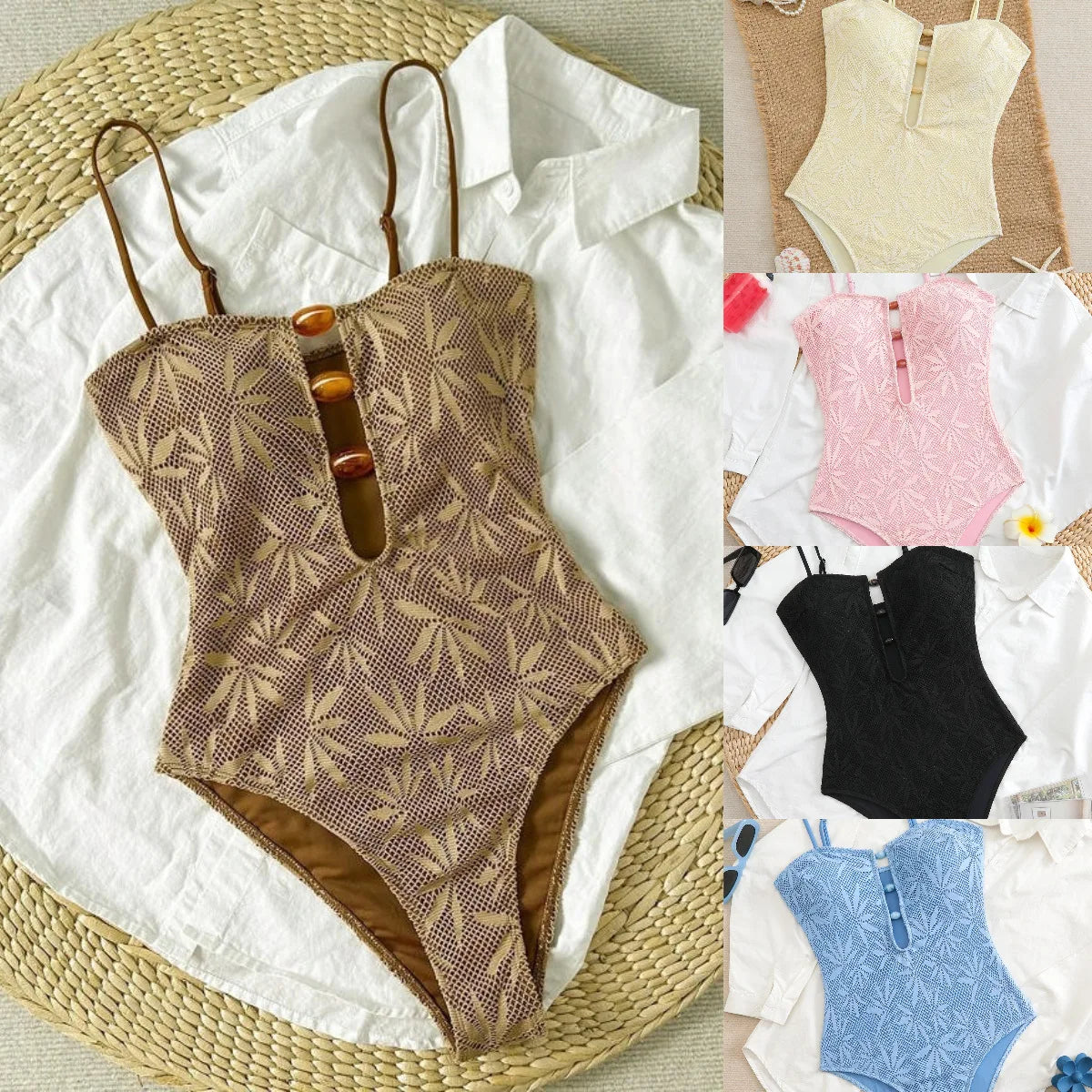 Boho One-Piece Swimsuit With Strappy Back And Mesh Detail